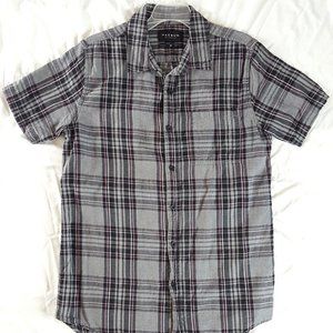 PacSun Short Sleeve Flannel Shirt Men's Size Medium Longer Fit Gray Pink Plaid